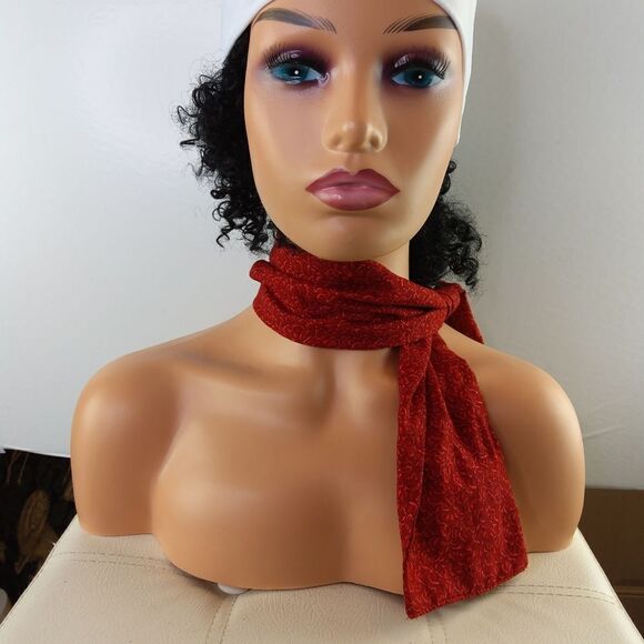 Dark red printed elastic drawstring waist skirt with lace hem & matching scarf - Picture 12 of 16